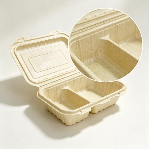 disposable  rice husk 2 campartment hamburger  box